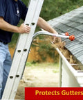 Standoff Ladder And Gutter Cleaning Bundle With Original Stabilizer in use, demonstrating safer roof gutter maintenance.