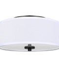 Two Light Flush Mount Ceiling Light Fixture With White Fabric Drum Shade 12 Inch Sleek Modern Round Ceiling Light For Bedroom Hallway Living Room Bathroom Dining Kitchen Dimmable E26 Socket Compatible showing metal frame and shade