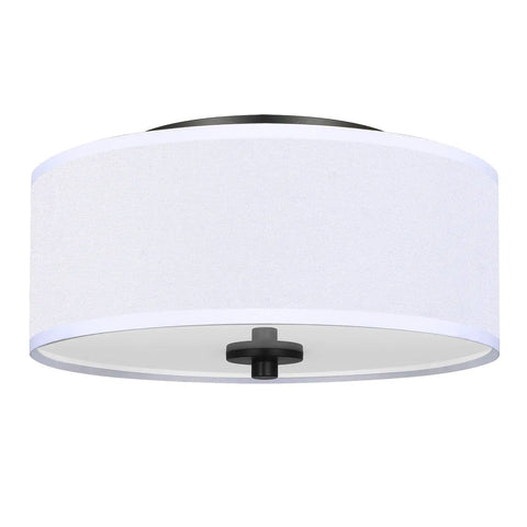 Two Light Flush Mount Ceiling Light Fixture With White Fabric Drum Shade 12 Inch Sleek Modern Round Ceiling Light For Bedroom Hallway Living Room Bathroom Dining Kitchen Dimmable E26 Socket Compatible showing metal frame and shade