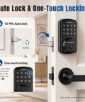 Programmable Electronic Keypad Deadbolt Keyless Entry Door Lock For Bedroom Closet Apartment Hardware Matte Black Finish with one-touch locking feature.