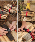 Two Pack Heavy Duty Nylon Packing Straps with Quick Release Buckle securing firewood, showing adjustable design for camping gear.