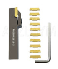 ASZLBYM lathe grooving tool holder MGEHR1616-3 with 11 MGMN300-M indexable carbide inserts and L-shaped hex key
