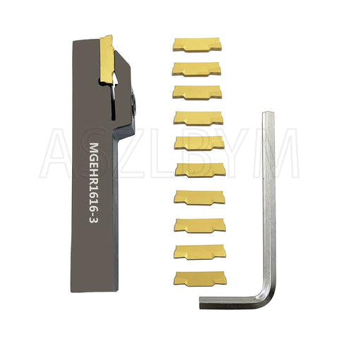 ASZLBYM lathe grooving tool holder MGEHR1616-3 with 11 MGMN300-M indexable carbide inserts and L-shaped hex key