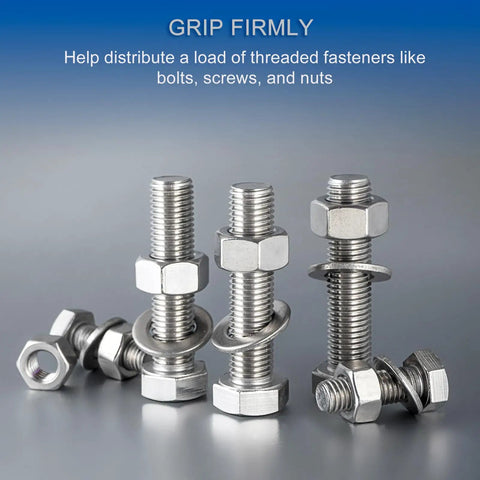 Hecka Durable M8 Flat Washers Set Of Twenty Thickened 304 Stainless Steel Spacers with bolts and nuts for trucks and machinery.