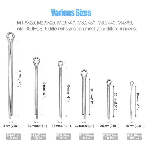 Premium 304 Stainless Steel Cotter Pin Assortment Kit Providing 360 Rock Solid Split Pins With Corrosion Resistant Finish For No Sweat Assembly And Quick Garage Fixes