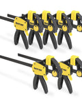 One Handed Bar Clamps Set, 6 Pack Quick Release With 6 Inch And 12 Inch Trigger Clamps For Woodworking displayed in two rows
