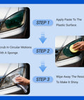 Car headlight being restored using Ultimate Car Scratch And Trim Restoration Kit For Plastic Vinyl And Rubber Quick 3 In 1 Coating steps