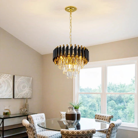 Crystal Pendant Light Fixture 1 Light Chrome Cylinder Pendant With Teardrop Acrylic Crystals For Kitchen Island Dining Room Bedroom Bar Modern Glam Vibe over dining table