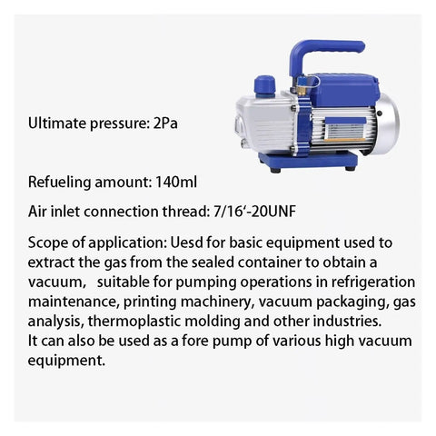 Heavy Duty Vacuum Pump For Industrial Refrigeration And Auto Shop Maintenance With Killer 180 Watt Motor And Game Changing 2 Pa Suction, 140ml tank.