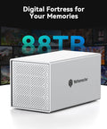 Four Bay USB C External Hard Drive Enclosure For 2.5 And 3.5 Inch SATA HDD Or SSD Drives rugged aluminum design showcasing 88TB capacity.