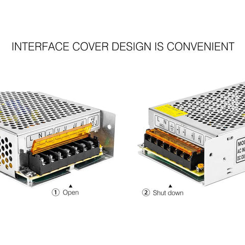 Beefy AC To DC 5V 20A Switching Power Supply Adapter Converter 100W Max with interface cover design shown open and closed