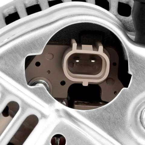 Close-up view of the connector on the BeefedUp High Output 136Amp Alternator Replacement For Dodge Dakota 3.7L 4.7L 2004 2006 And Jeep Grand Cherokee 4.7L 2001 2003 Liberty 3.7L 2003 2006 Mitsubishi Raider 3.7L 2006 CW 6 Groove 13873.