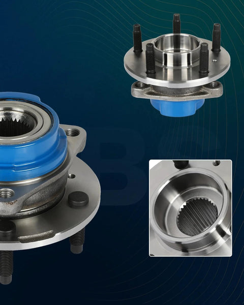 2X Front Wheel Hub And Bearing Assembly Set For GM Cars Including Chevy Impala Monte Carlo Buick Regal Pontiac Grand Prix Buick Rendezvous Drop In Ready Non ABS 5 Lug Front Replacement showing detailed views