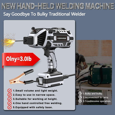 Welding Machine Handheld 110V Portable Stick Welder 20-120A IGBT Inverter with ergonomic handle and sparks.
