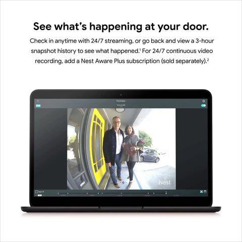 Laptop displaying Wired Video Doorbell Cam with Always On Streaming HDR Video Night Vision and Two Way Talk for Your Front Door