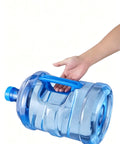 Hand holding 7.5 Liter Food Grade Plastic Water Storage Container With Handle Portable Transparent Blue Water Jug