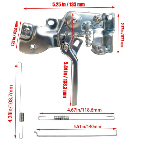 Throttle Control Assembly Kit For Mini Bikes And Go Karts Fits Coleman Baja 196cc Ct200u Bt200x Kt196 Mb165 Mb200 Predator 212cc Gx160 Gx200 Gx120 Engines Includes Governor Lever Return Spring And Easy Install, shown with measurements