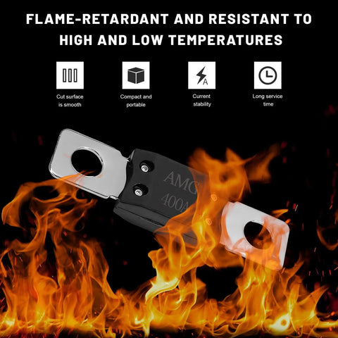 Built Tough 400 Amp Mega Fuses High Current Bolt On Automotive Electrical Safety Protection Copper alloy Stud Mount Kit against flames.