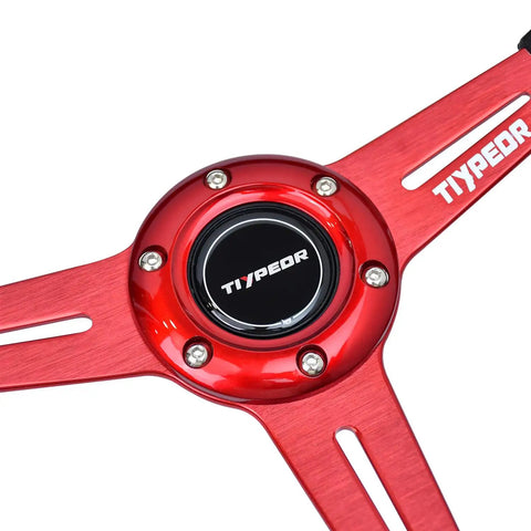 13 Inch Universal Golf Cart Steering Wheel With Red Spokes And PU Grip Fits Club Car DS Precedent EZGO RXV TXT Yamaha Boats And Adventure Simulators 6 Bolt Mount Durable Red Bracket Easy Set Up, metallic center detail