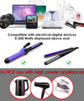 Global Travel Voltage Converter For Hair Tools 220V To 110V Up To 230W shown with compatible devices and warnings.
