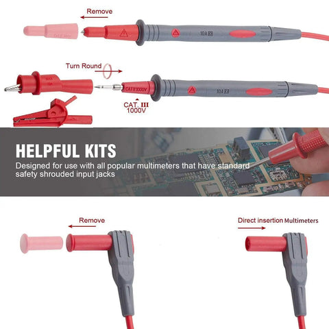 Soft Silicone Test Lead Kit With Threaded Safety Alligator Clips, Dual Color Insulated Pro Grade Leads For Multimeters