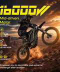 Heavy Duty 16000 Watt Electric Dirt Bike For Adults jumping over rocky terrain during sunset, featuring mid-driven motor.