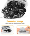 Solid Nylon Bumper Fastener Clips 100 Piece Set in ziplock bag for convenient storage and easy use, ideal for repairs.