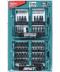 Makita Impactx 100-piece driver bit set in teal case, front view