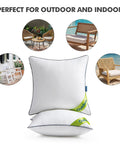 Outdoor 18x18 Inch Waterproof Pillow Inserts Pack Of 2 for patio, garden, sofa cushions, shown with decorative throw examples.
