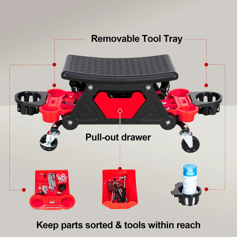 2 In 1 Rolling Mechanic Stool And Creeper Seat With Modular Removable Cushion Tool Tray Heavy Duty 300 Lbs Capacity for auto repair
