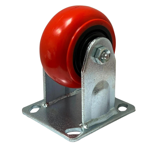 Heavy Duty 4 Inch Polyurethane Caster Wheel Set with red polyurethane wheel and metal bracket for mobility on workbenches.