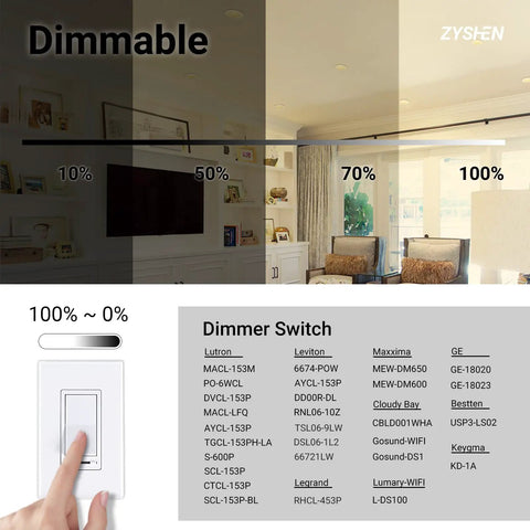 Room interior with dimmable lighting and switch, showing 4 Inch Gimbal LED Recessed Light With 360 Degree And 90 Degree Adjustable Directional Ceiling Fixture 5CCT Dimmable 2700K To 5000K Retrofit Eyeball Can Light For Kitchen Studio Gallery And Office 6 Pack