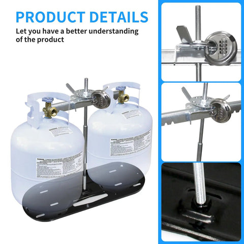 Heavy Duty Propane Tank Locking Kit For RVs And Trailers With One Half Inch 13 Thread Shaft Anti Theft Dual Shackle Lock detailed view