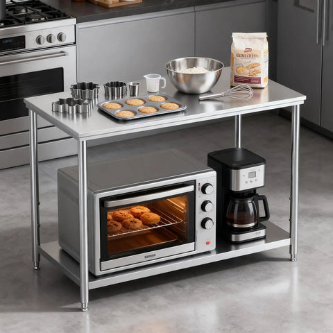 Heavy Duty Pro Grade Stainless Steel Kitchen Prep Table With Adjustable Undershelf for home and commercial kitchens