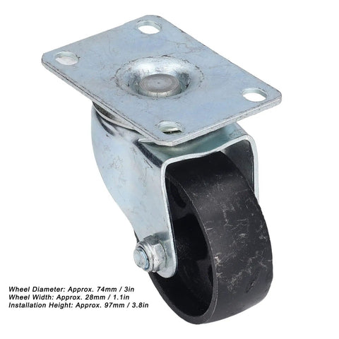 Heavy Duty 3 Inch Swivel Caster Wheels Built Like A Tank With Solid Cast Iron And Slick Dual Bearings For Smooth Glide On Indoor Outdoor Trolley Cart close-up of 3in caster with metal base.