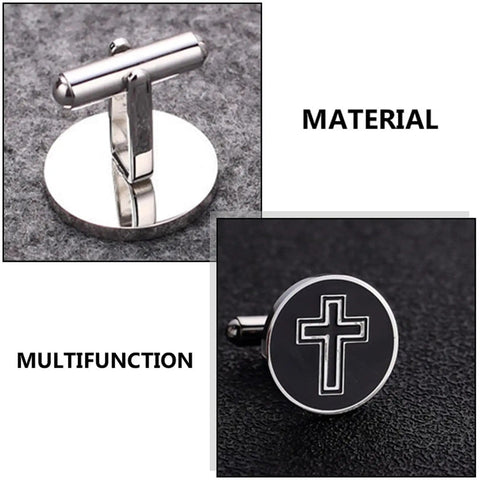 Cross Design Titanium Steel Cufflinks For Men Black One Pair Dress Shirt Fasteners For Formal And Casual Wear