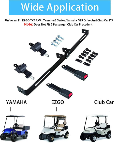 Universal 42 Inch Retractable Golf Cart Seat Belt Kit With Mounting Bracket For Yamaha G Series EZGO TXT RXV Club Car DS