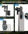 Smartphone Macro Lens With Five Element Glass Coated Optics showing clip-on attachment and installation on phone