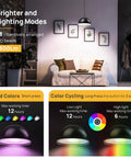 Indoor setup with Three In One Solar Powered Pendant Light Multicolor RGBW Dusk To Dawn, showing lighting modes and color options.