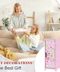 Amp Up Your Desk Setup With This Super Cute Mini Metal Locker Set Of Two Compact Desktop Money Safe With Lock Keys Premium Gloss Stash Box For Cash Jewelry Snacks Light Pink And Yellow, pink mini metal locker with stickers.