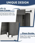 Double K Shape Sliding Closet Door 48 By 80 Inches With Hardware Kit And Matching Fascia, Solid Wood Slab With Waterproof And Scratch Resistant PVC Surface, Gray, showing fascia and floor guide details.