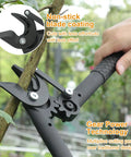 Close-up of Heavy Duty Three Piece Garden Tool Set With Lopper, Hedge Shears And Pruning Saw For Tree Branches, Carbon Steel Blades
