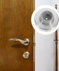Beefy Heavy Duty Wall Door Stoppers 3 Pack Stainless Steel With Silver Rubber Cushion Concave Door Bumpers That Protect Walls At Home Or Office Easy Install next to wooden door with metal handle