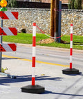 Two Pack Traffic Delineator Cones With Fillable Base For Pro Grade Heavy Duty Parking Lot Safety, Expandable Eight Foot Plastic Chain Barrier
