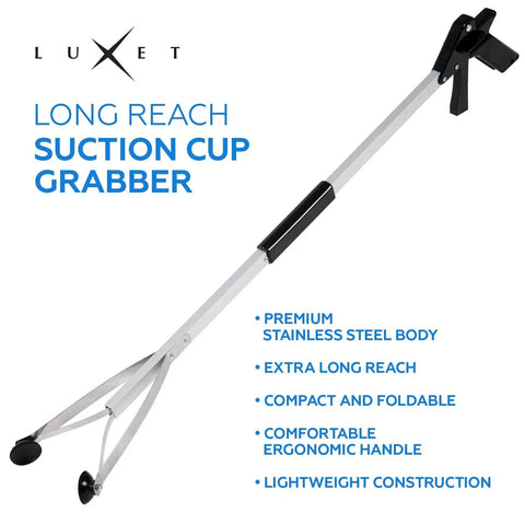 32 Inch Long Reach Reacher With Suction Cup Grip Tool Foldable Aluminum Pick Up Stick Lightweight Litter Picker Claw Nabber For Easy No Bending Back Saving Cleanup