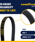 Durable Serpentine Belt 7 Rib 79.5 Inch Length Fits 2013 Infiniti EX37 FX37 FX50 G37 M37 Q40 Q50 Q60 Q70 And Other Infiniti Models Easy Install High Performance Drive Belt, 7-rib profile