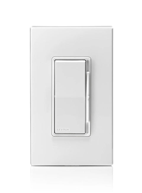 Front view of Decora Slide Dimmer Switch For Electronic Low Voltage And Dimmable LED Bulbs With 3 Way And Single Pole Install 600W ELV Or 300W LED Or CFL Keeps Brightness Setting White DSE06 10Z