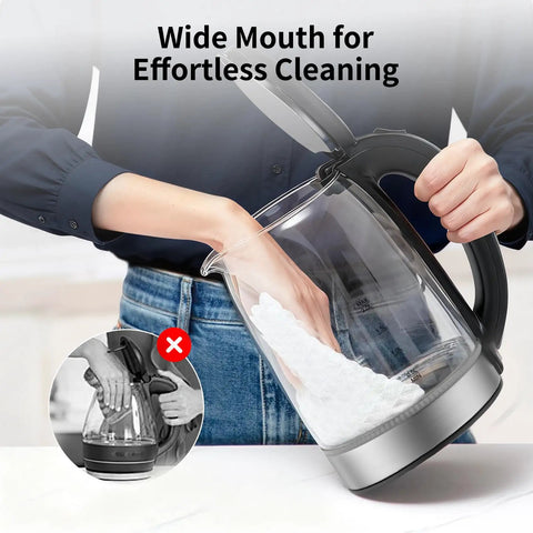 2L Glass Electric Kettle With 1500W Fast Boil, Auto Shut Off, LED Light, BPA Free Borosilicate Glass, Stainless Steel Interior