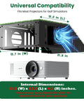 Heavy Duty Floor Mounted Golf Simulator Enclosure With Turf, Projector Cover, And Quiet Cooling Fan dimensions illustration