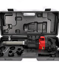 One Inch Air Impact Wrench Built Tough As Nails For Heavy Duty Repair Shops Packing 3550 Ft Lbs Of Hammering Power And 5000 Rpm Free Speed with socket set in case.